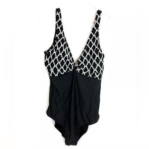 Athena Womens One Piece Swimsuit Vneck Maillot Size 16